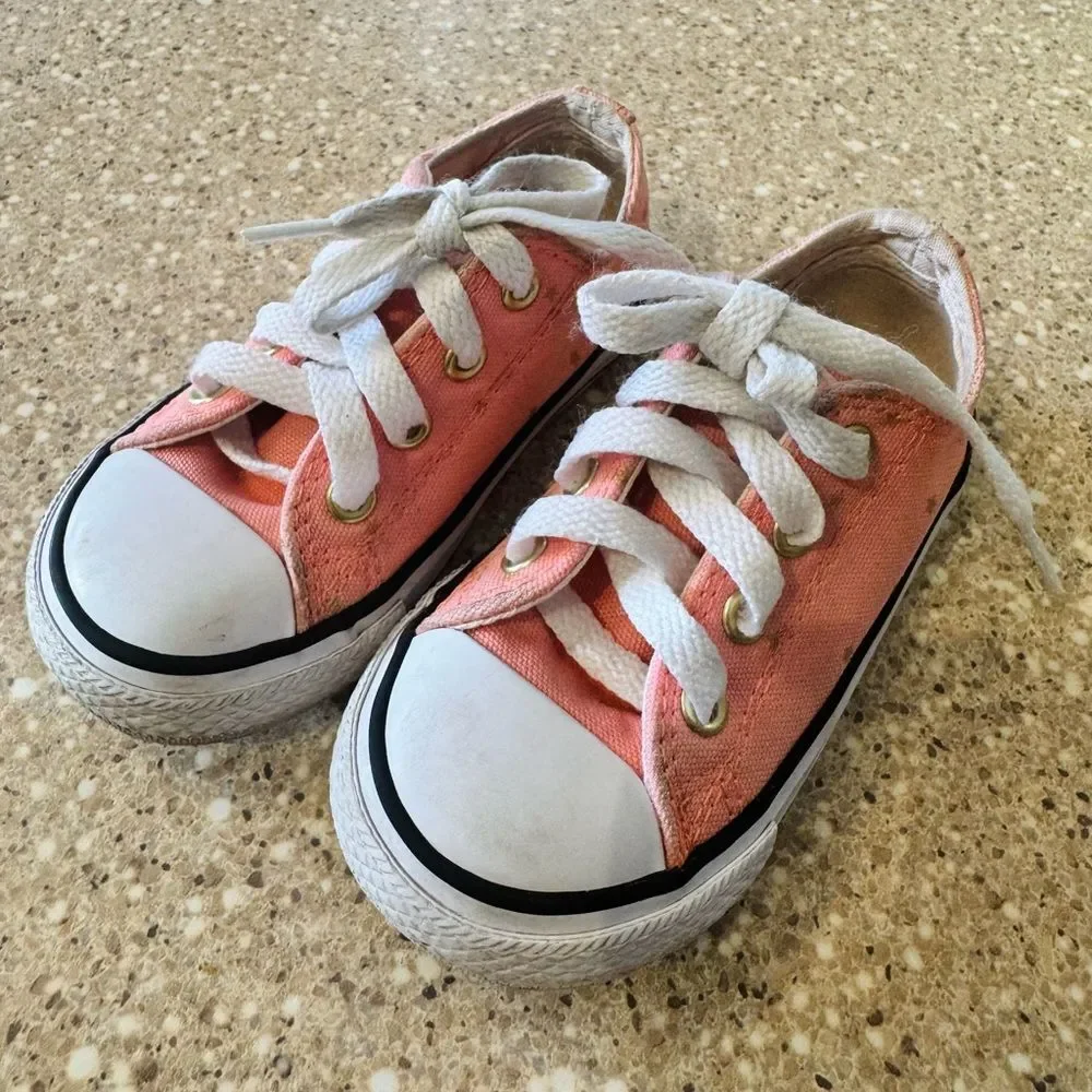 Coral/Orange Converse Sneakers with Gold Star Print for Baby